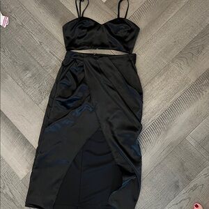 Lulu's Elegant Black Satin Set
